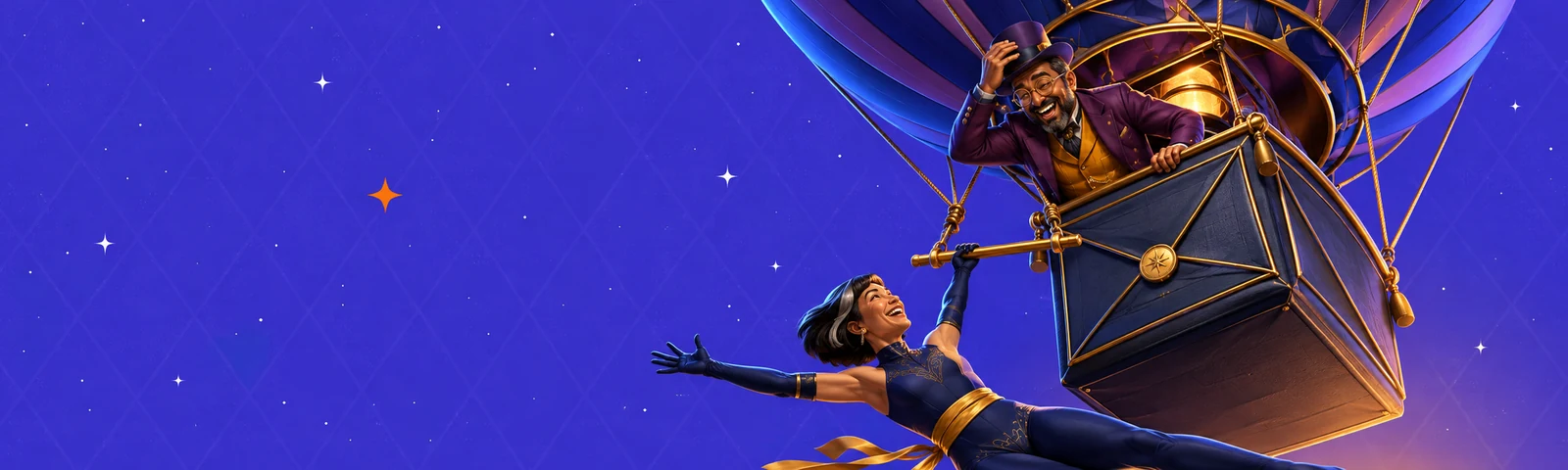 Rollino Casino aerialist and host launching a striped balloon